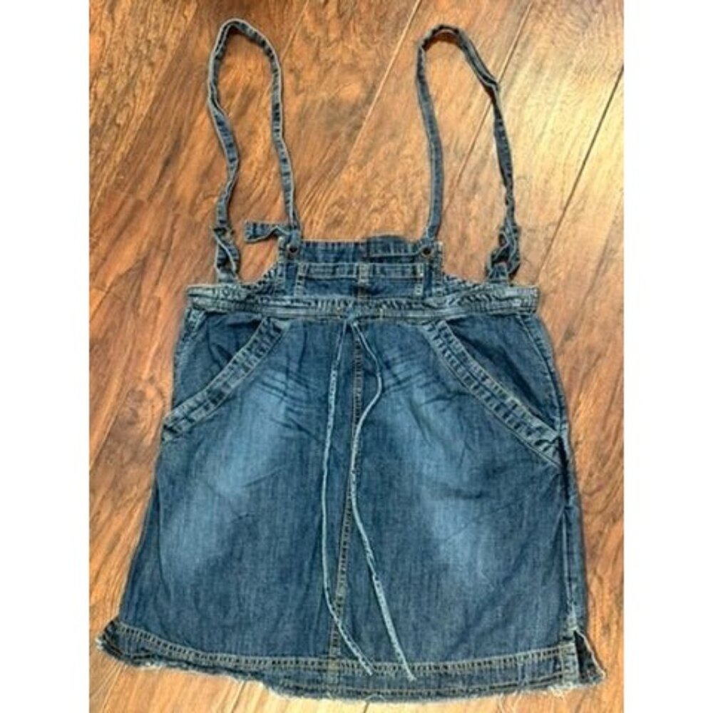 Denim Overall Suspender Pinafore Dress Anthropologie Straps Pockets Pilcro XS